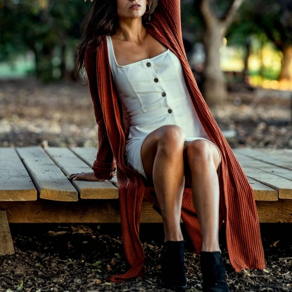 Long rust orange cardigan
